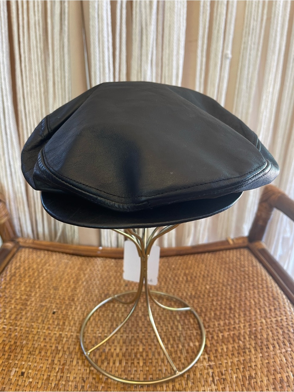 vintage black leather newsboy cap Gatsby hat baker boy hat sturdy brim cabbie - Picture 8 of 14